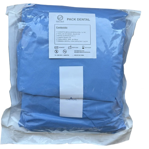 Kit Quirúrgico Estéril Estandar genérico con campos, batas, capucha fenestrada y accesorios estériles para cirugía oral e implantología